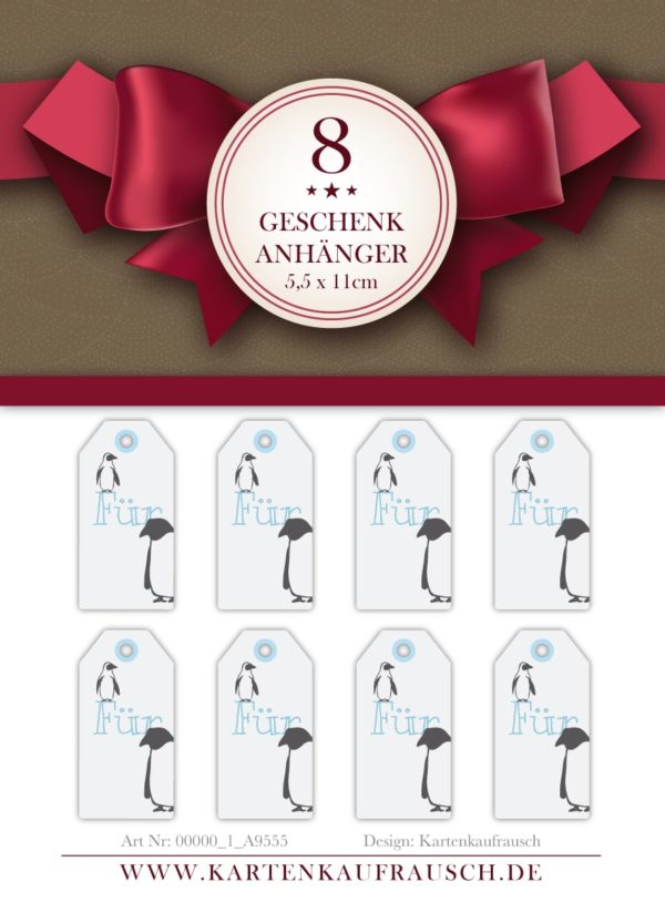 8 coole Pinguin Geschenkanhänger zum Beschriften; grau - Text: Für, passt zu Geschenkpapier: 00000_1_G5202