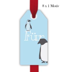 Kartenkaufrausch: coole Pinguin Geschenkanhänger aus unserer Weihnachts Papeterie in hellblau