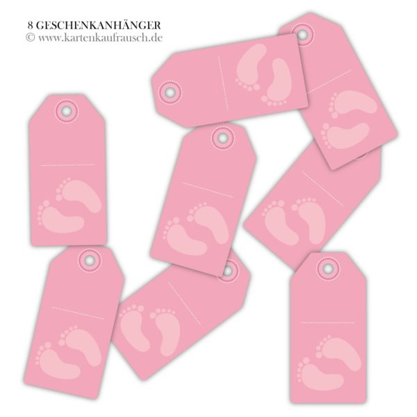 Hänge Etiketten: 8 süße Baby Geschenkanhänger aus unserer Baby Papeterie in rosa