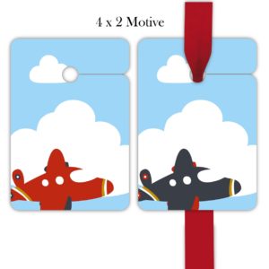 Kartenkaufrausch: Kinder Geschenkanhänger mit Flugzeug aus unserer Designer Papeterie in hellblau