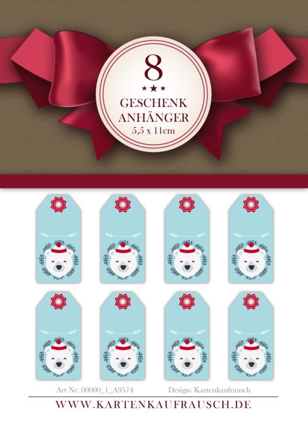 8 süße Eisbären Geschenkanhänger zu Weihnachten zum Beschriften; hellblau, passt zu Geschenkpapier: 00000_1_G4774, 00000_1_G4775 & 00000_1_G4776