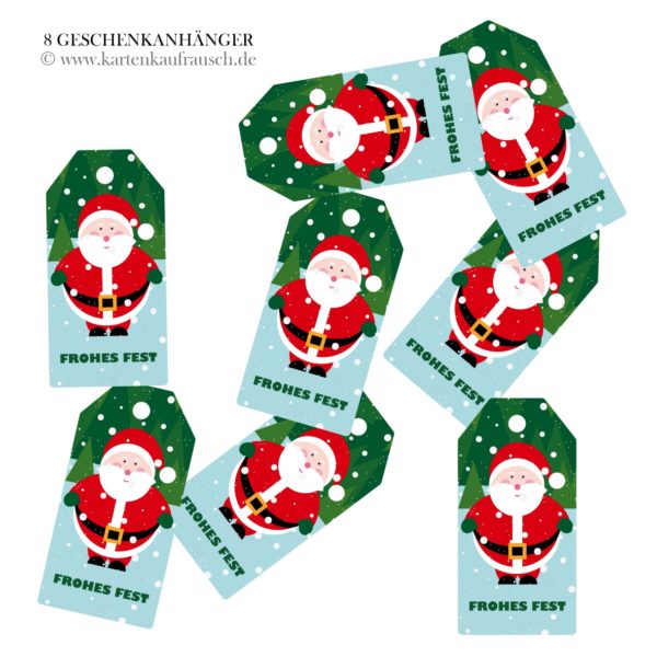 Hänge Etiketten: süße Weihnachtsmann Geschenkanhänger aus unserer Weihnachts Papeterie in multicolor