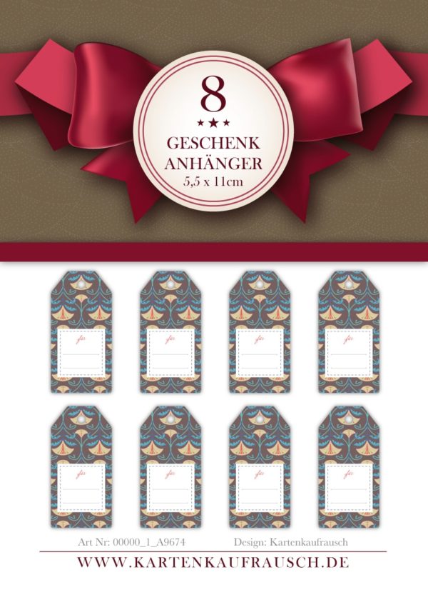 8 elegante, braune, Jugendstil Geschenkanhänger auch zu Weihnachten mit Blüten zum Beschriften: Für, passt zu Geschenkpapier: 00000_1_G8514