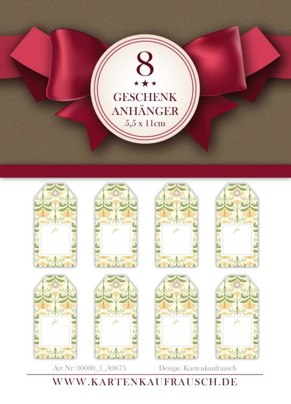 8 elegante, beige, Jugendstil Geschenkanhänger auch zu Weihnachten mit Blüten zum Beschriften: Für, passt zu Geschenkpapier: 00000_1_G8516