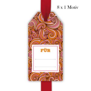 Kartenkaufrausch: coole orange Doodle Geschenkanhänger aus unserer 70er Papeterie in orange