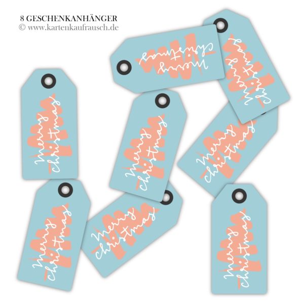 Hänge Etiketten: moderne Weihnachts Geschenkanhänger aus unserer Designer Papeterie in hellblau