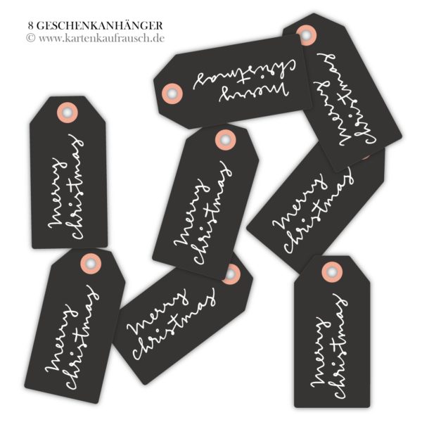 Hänge Etiketten: 8 moderne Weihnachts Geschenkanhänger aus unserer Designer Papeterie in schwarz