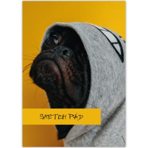 Kartenkaufrausch: Malblock Motiv "Hoodie bulldog" aus unserer Malblock Papeterie in gelb