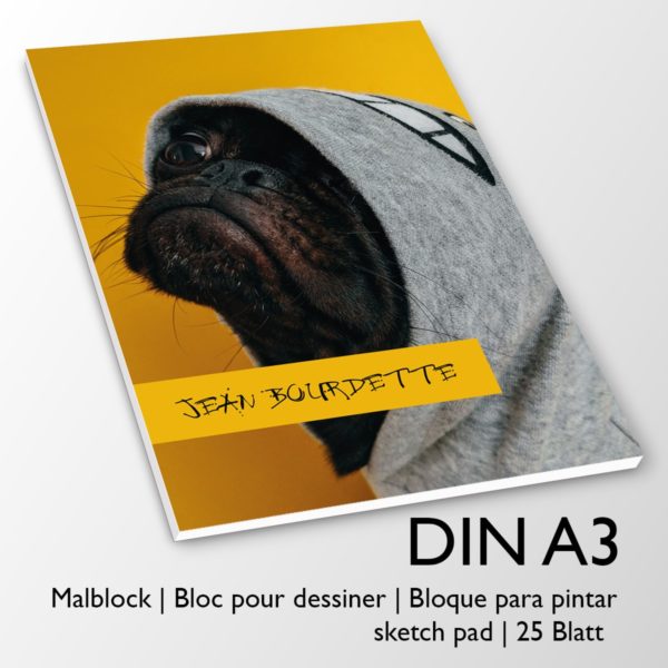 Kartenkaufrausch Zeichenblock in gelb: Malblock Motiv "Hoodie bulldog"
