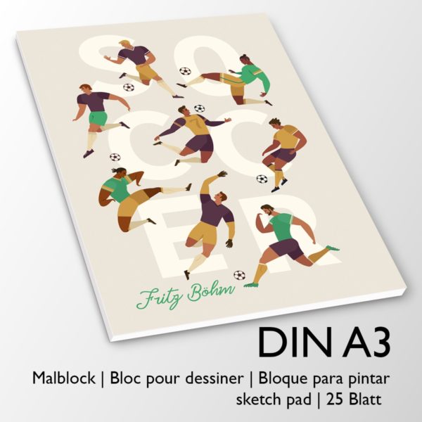 Kartenkaufrausch Zeichenblock in beige: Soccer DIN A3 Malblock