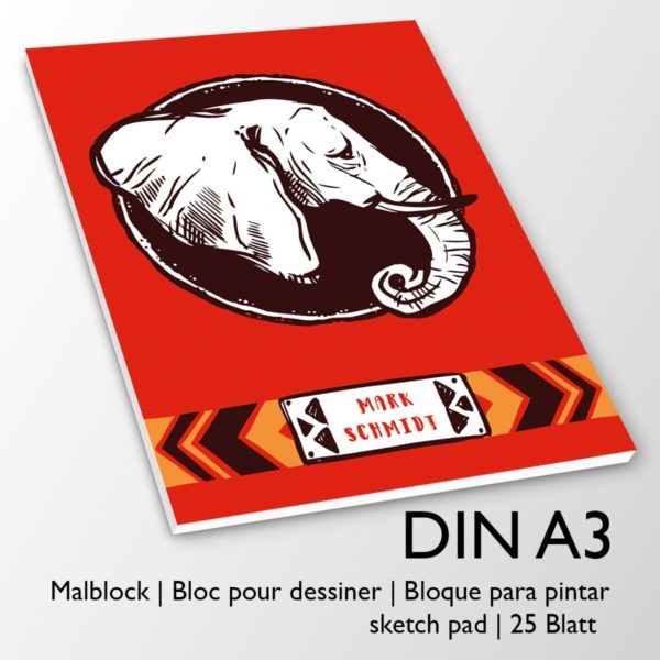 Kartenkaufrausch Zeichenblock in rot: Malblock mit Elefanten