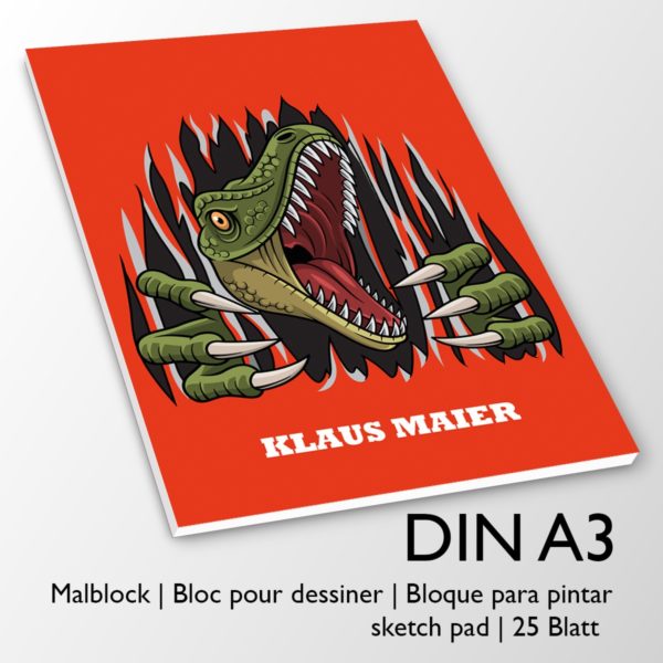 Kartenkaufrausch Zeichenblock in rot: Dinosaurier DIN A3 Malblock