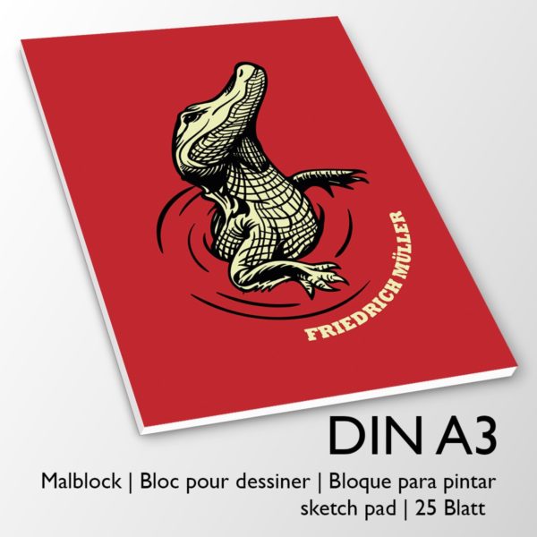 Kartenkaufrausch Zeichenblock in rot: Malblock mit Alligator Krokodil