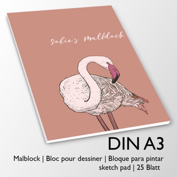 Kartenkaufrausch Zeichenblock in rosa: Malblock mit feinem Flamingo