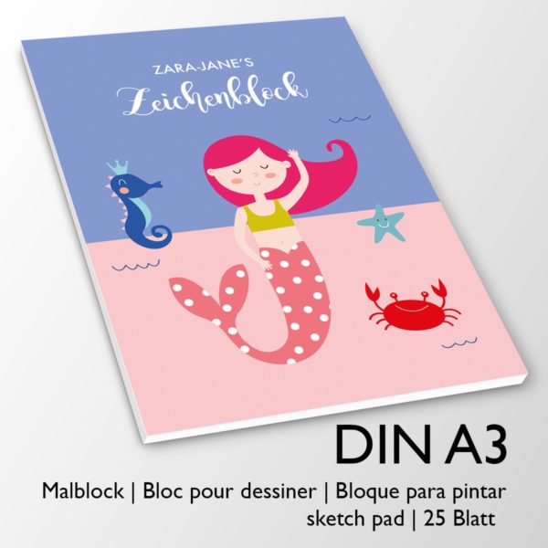 Kartenkaufrausch Zeichenblock in rosa: Malblock mit kleiner Meerjungfrau