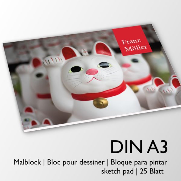 Kartenkaufrausch Zeichenblock in rot: Malblock Motiv "Winke Katze"