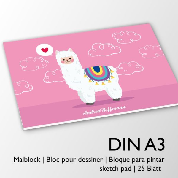 Kartenkaufrausch Zeichenblock in rosa: Comic Lama DIN A3 Malblock