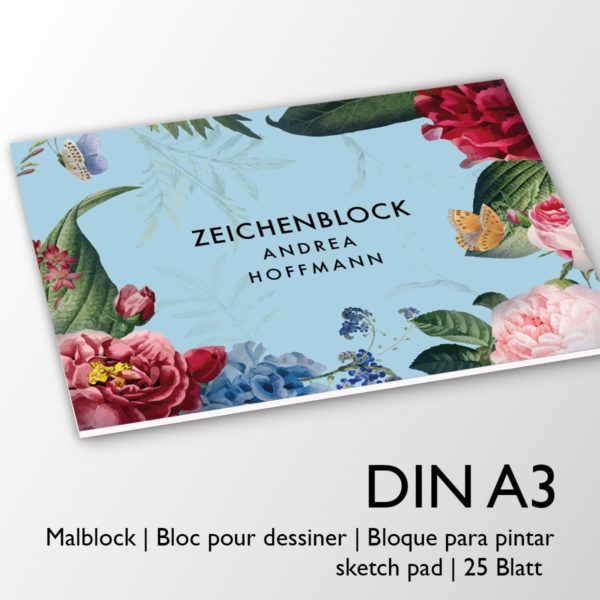 Kartenkaufrausch Zeichenblock in hellblau: Romantischer Rosen DIN A3 Malblock