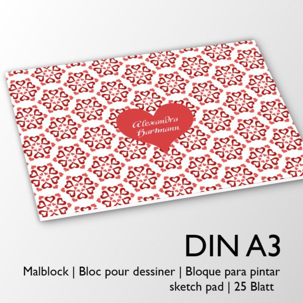 Kartenkaufrausch Zeichenblock in rot: Malblock mit Herz Blüten