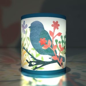 Kartenkaufrausch dekorative Vögelchen Transparentlichter in blau