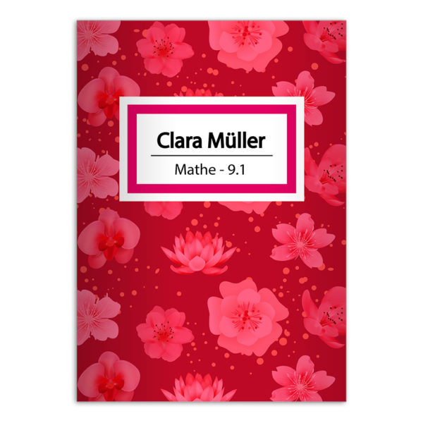 Kartenkaufrausch: Schöne Schulhefte mit leichten Blüten aus unserer Schul Papeterie in rot mit Ihrem Text