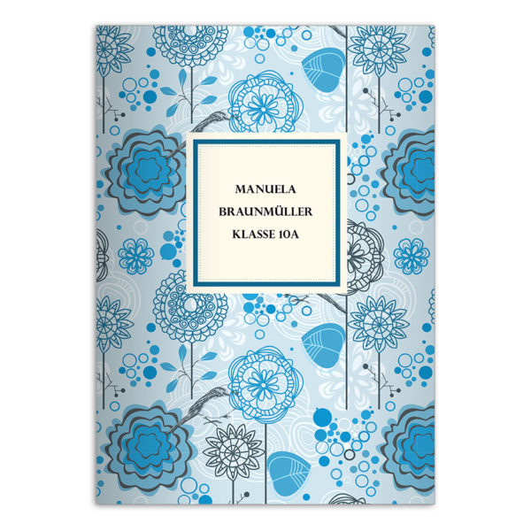 Kartenkaufrausch: Flower Power Schulhefte blau aus unserer Schul Papeterie in blau mit Ihrem Text