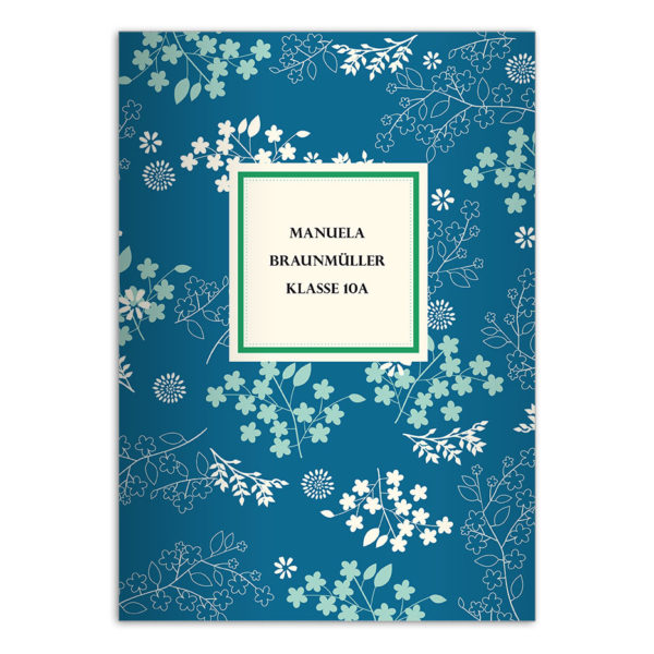 Kartenkaufrausch: Florale Schulhefte blau aus unserer Schul Papeterie in blau mit Ihrem Text