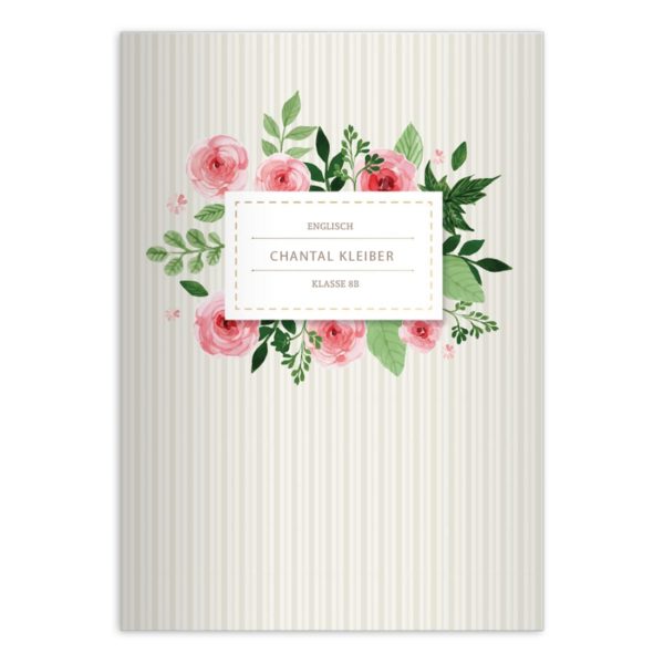 Kartenkaufrausch: Romantisches Vintage Notizheft/ Schulheft aus unserer floralen Papeterie in beige mit Ihrem Text