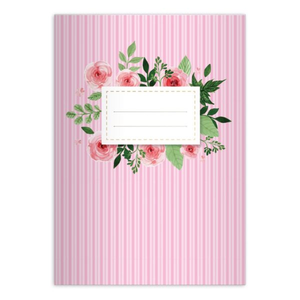 Kartenkaufrausch: Vintage Notizheft/ Schulheft mit Rosen aus unserer floralen Papeterie in rosa