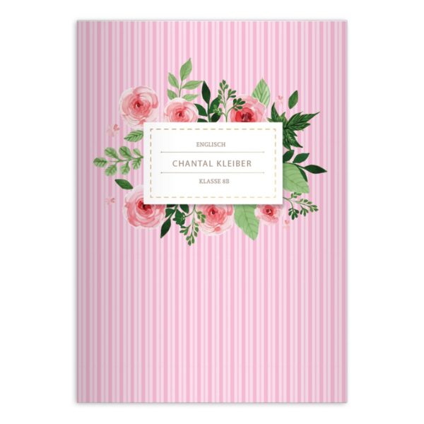 Kartenkaufrausch: Vintage Notizheft/ Schulheft mit Rosen aus unserer floralen Papeterie in rosa mit Ihrem Text