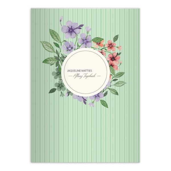 Kartenkaufrausch: Edles Vintage Notizheft/ Schulheft aus unserer floralen Papeterie in grün mit Ihrem Text