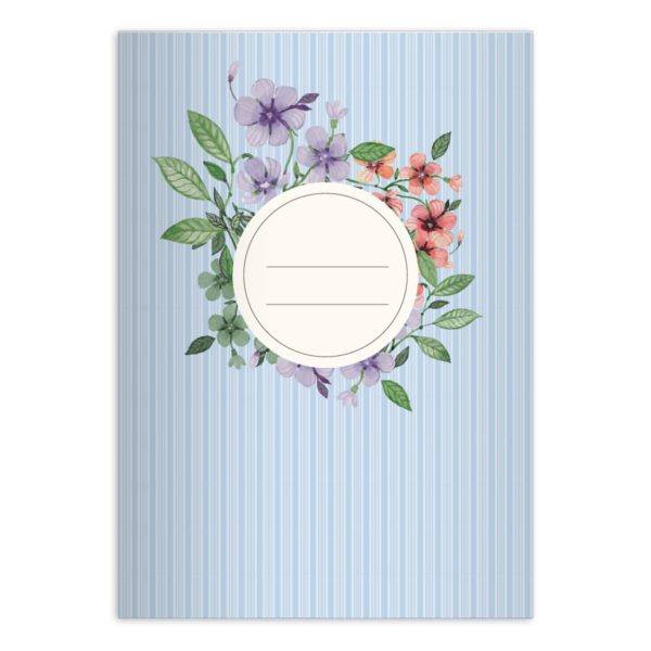 Kartenkaufrausch: Vintage Notizheft/ Schulheft mit Veilchen aus unserer floralen Papeterie in hellblau