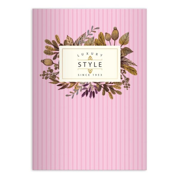 Herbstliches Vintage Notizheft/ Schulheft mit Blättern und Kräutern auf Streifen in rosa