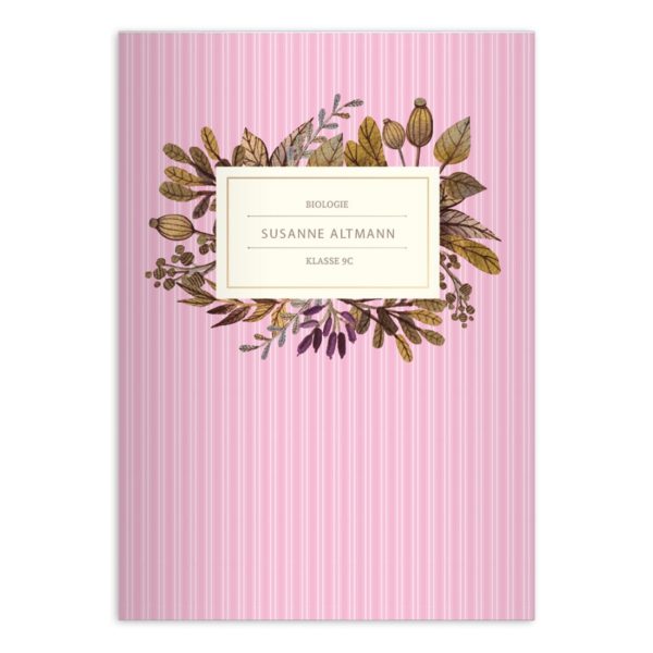Kartenkaufrausch: Vintage Notizheft/ Schulheft mit Blättern aus unserer floralen Papeterie in rosa mit Ihrem Text