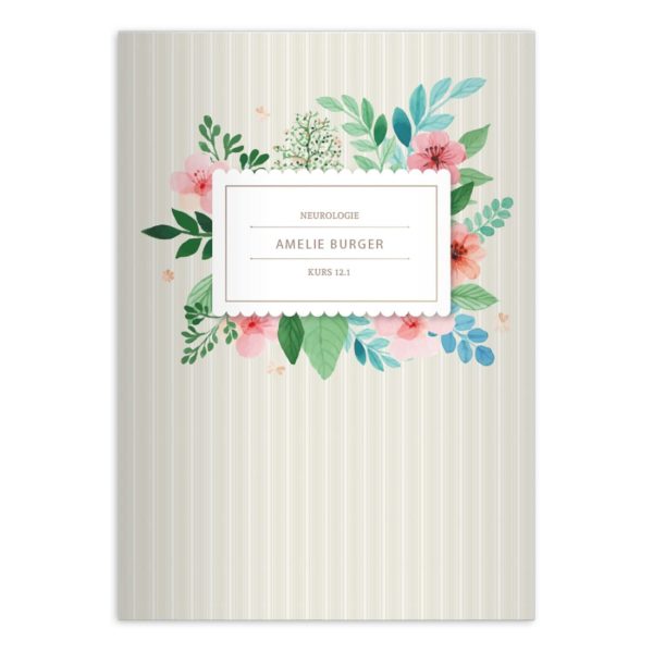 Kartenkaufrausch: Frühlingshaftes Vintage Notizheft/ Schulheft aus unserer floralen Papeterie in beige mit Ihrem Text