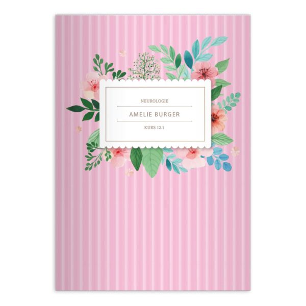 Kartenkaufrausch: Vintage Notizheft/ Schulheft mit Blüten aus unserer floralen Papeterie in rosa mit Ihrem Text