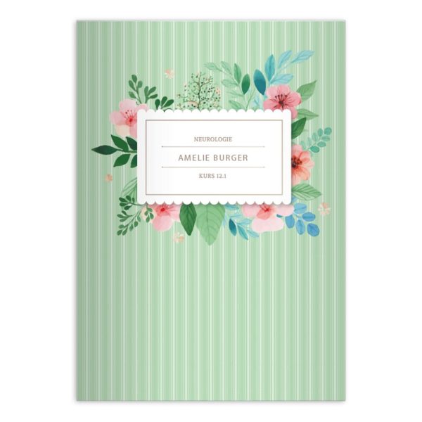 Kartenkaufrausch: Frühlingshaftes Vintage Notizheft/ Schulheft aus unserer floralen Papeterie in grün mit Ihrem Text