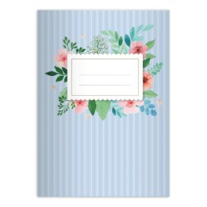 Kartenkaufrausch: Vintage Notizheft/ Schulheft mit Blüten aus unserer floralen Papeterie in hellblau