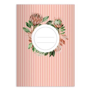 Kartenkaufrausch: Vintage Notizheft/ Schulheft mit Protea aus unserer floralen Papeterie in rosa