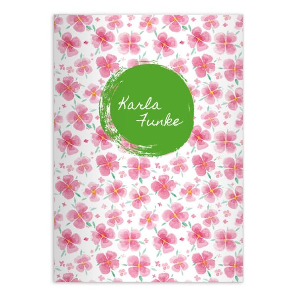 Kartenkaufrausch: Glücksbringendes Blüten Notizheft/ Schulheft aus unserer floralen Papeterie in rosa mit Ihrem Text