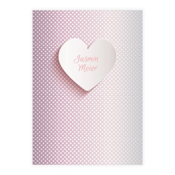 Kartenkaufrausch: Romantisches Notizheft/ Schulheft mit aus unserer Designer Papeterie in rosa mit Ihrem Text