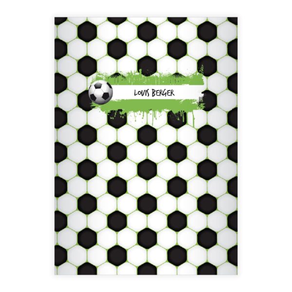 Kartenkaufrausch: Cooles Fußball Muster Notizheft/ aus unserer Schul Papeterie in schwarz mit Ihrem Text