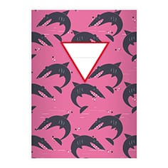Kartenkaufrausch: Retro Notizheft/ Schulheft mit Haifischen aus unserer Schul Papeterie in rosa