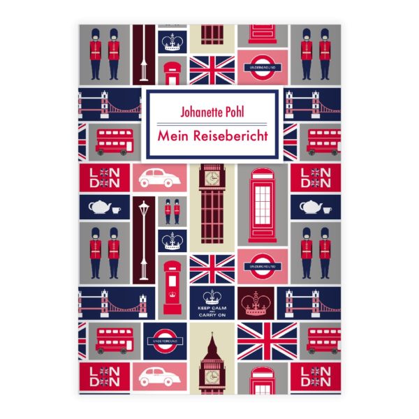 Kartenkaufrausch: Trendiges London Notizheft/ Schulheft aus unserer Designer Papeterie in rosa mit Ihrem Text