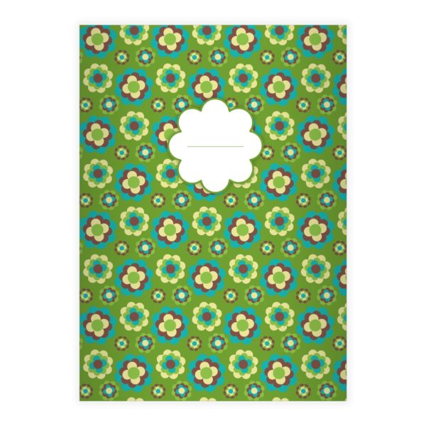 Kartenkaufrausch: Retro Notizheft/ Schulheft mit 70er aus unserer floralen Papeterie in grün