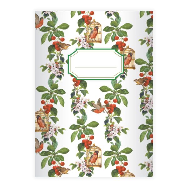 Kartenkaufrausch: Elegantes "Apfelkirsch" Notizheft/ Schulheft aus unserer floralen Papeterie in weiß