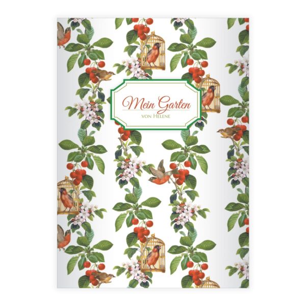 Kartenkaufrausch: Elegantes "Apfelkirsch" Notizheft/ Schulheft aus unserer floralen Papeterie in weiß mit Ihrem Text