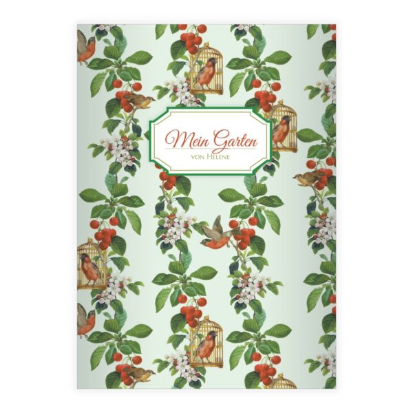 Kartenkaufrausch: Elegantes "Apfelkirsch" Notizheft/ Schulheft aus unserer floralen Papeterie in grün mit Ihrem Text
