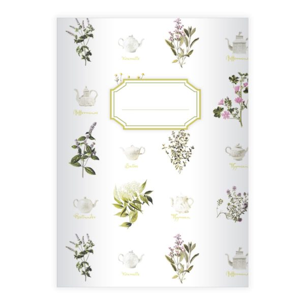 Kartenkaufrausch: "Kräuter Tee" Notizheft/ Schulheft aus unserer floralen Papeterie in weiß