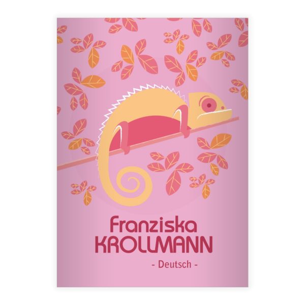 Kartenkaufrausch: Natur Notizheft/ Schulheft mit Chamäleon aus unserer Schul Papeterie in rosa mit Ihrem Text